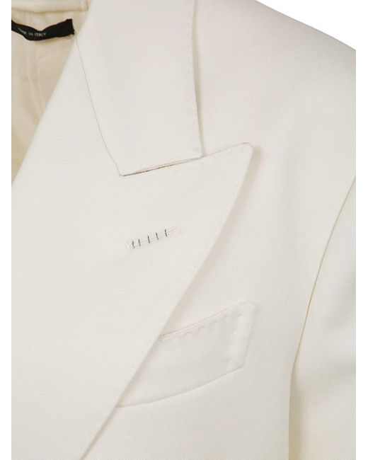 Tom Ford White Wool And Silk Blend Twill Double Breasted Jacket