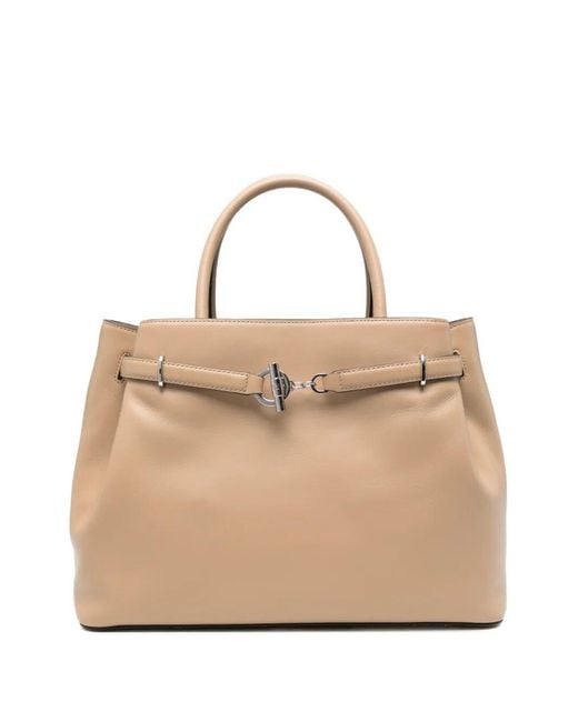 Ralph Lauren Natural Logo-Plaque Leather Tote Bag