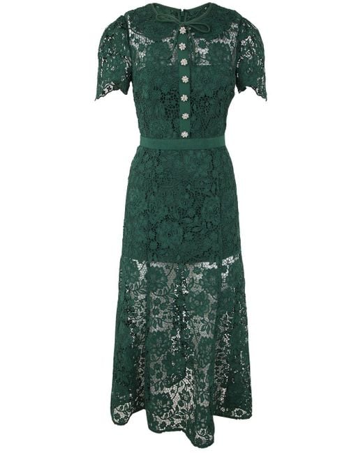 Self-Portrait Green Cord Lace Midi Dress | Lyst