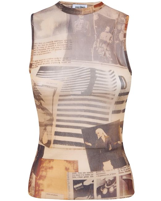 Jean Paul Gaultier Natural Mesh Tank Top Printed "Journal"