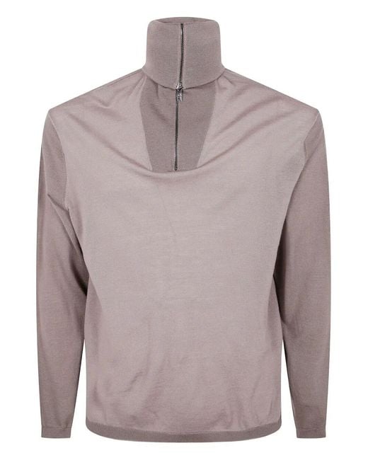 Emporio Armani Gray Half Zip Turtle Neck Sweater for men