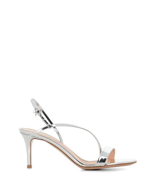 Gianvito Rossi White Metal Mid Heel Sandals