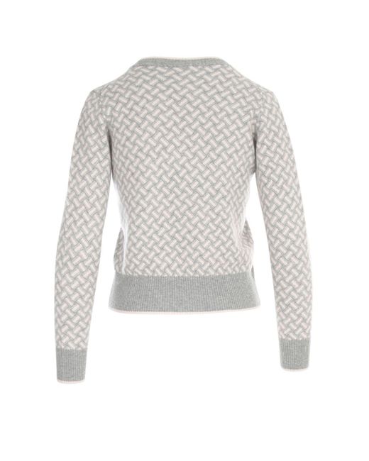 Drumohr White Grey V Neck Sweater - Grey V Neck Sweater