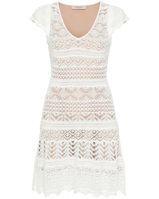 Twin Set White Short Sleeve Lace Dress