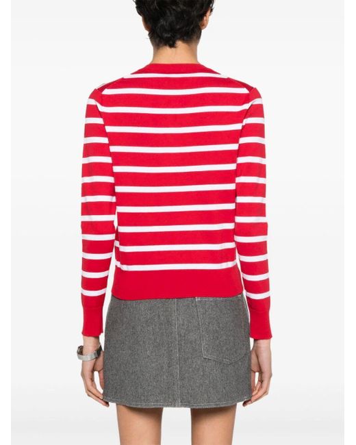Polo Ralph Lauren Red Long Sleeves Crew Neck Braided Striped Sweater
