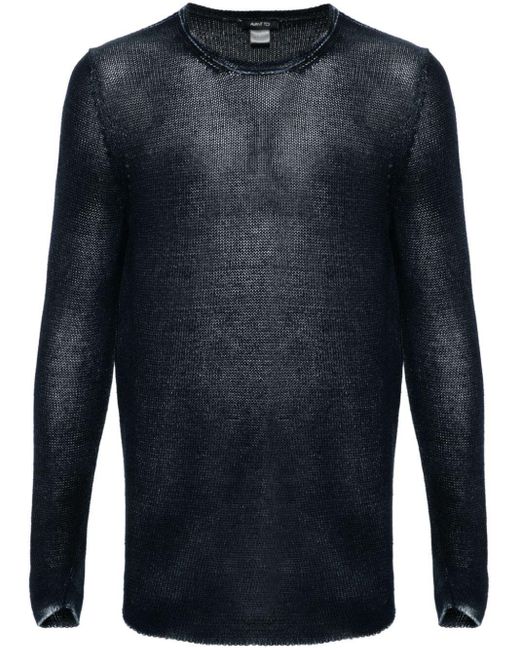 Avant Toi Black Round Neck Linen Pullover With Shadows for men