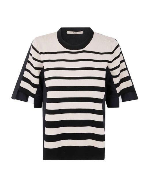 Nuur Black Crew Neck Striped Sweater