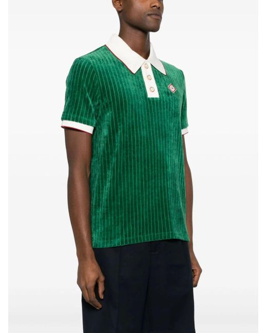 Casablancabrand Green Logo-embroidered Stretch-velour Polo Shirt for men