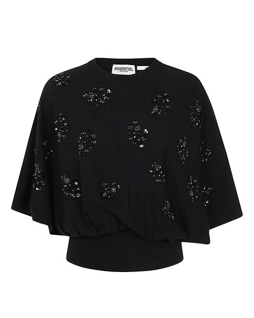 Gingo Embroidered Top di Essentiel Antwerp in Black
