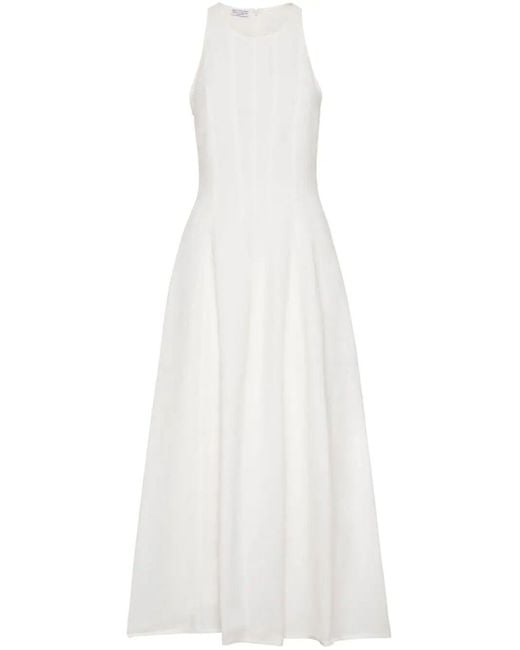 Brunello Cucinelli White Long Sleeveless Pleated Dress