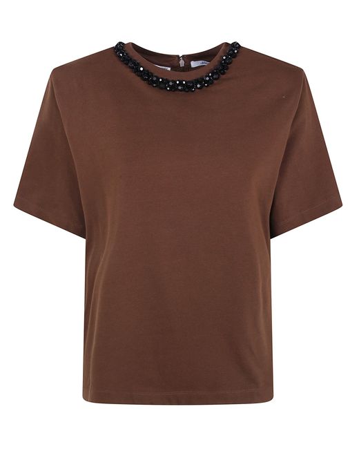 Essentiel Antwerp Brown T-Shirt Cotton "Kardinal Shoulderpad"