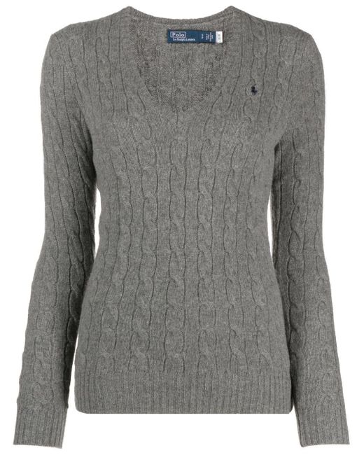 Polo Ralph Lauren Gray Polo Pony-motif Cable-knit Jumper