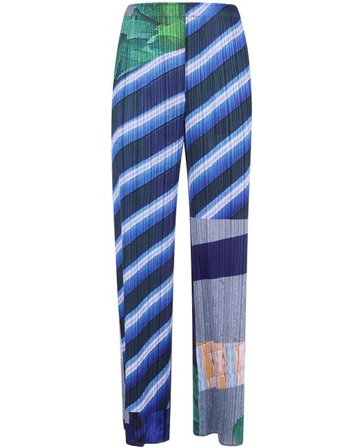 Pleats Please Issey Miyake Blue Pants Patterned "City Collage"