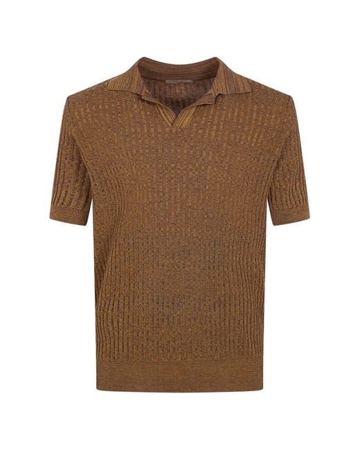 Nuur Brown Short Sleeved Polo Neck Mouline T-Shirt for men