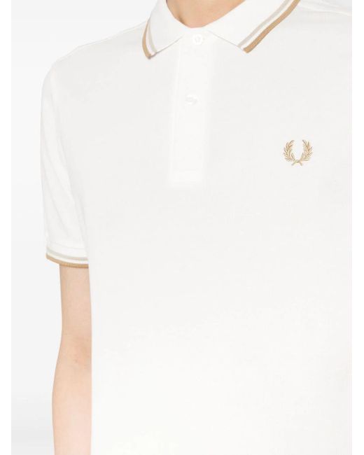 Fred Perry White Logo Cotton Polo Shirt for men
