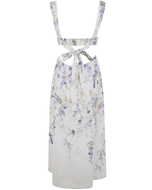 Zimmermann White Floral Print Linen Midi Dress