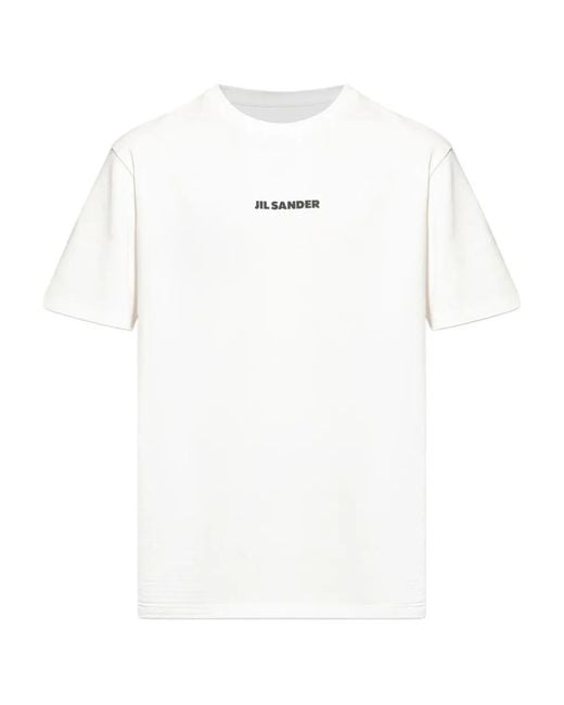 Jil Sander White Crewneck Short Sleeves Logo T-Shirt for men