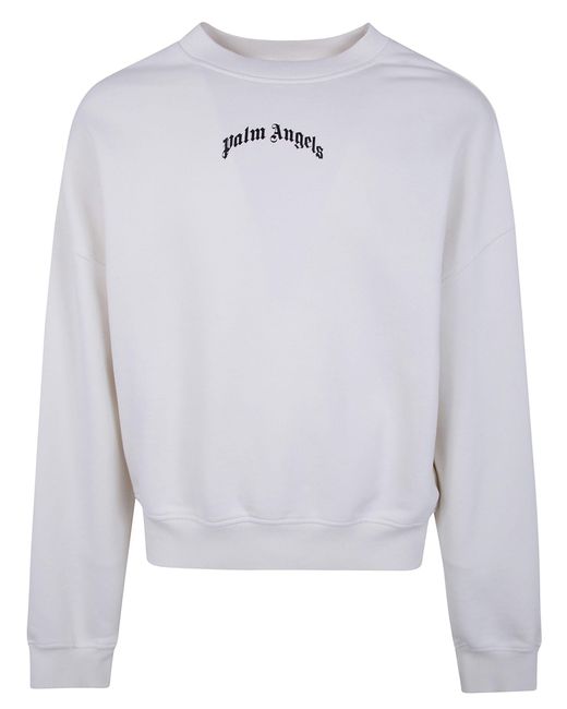 Palm Angels White Back Curved Logo Loose Crew for men