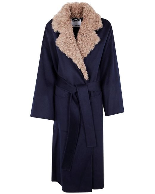 Essentiel Antwerp Blue "Irno" Faux Fur Collar Coat