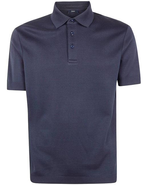 Herno Blue Button Short-Sleeve Polo Shirt for men