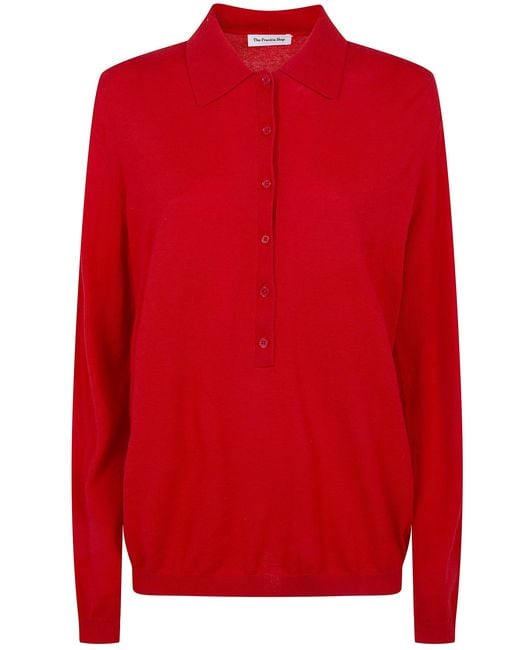 Frankie Shop Red "Tala" Knit V-Neck Polo