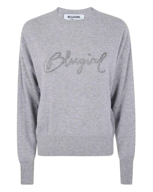 Blugirl Blumarine Gray Mix Cashmere Basic Sweater