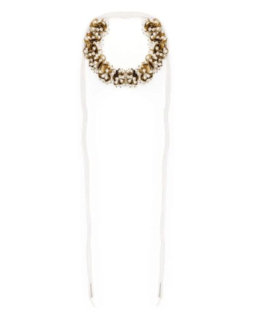 Dries Van Noten White Embroidered Flowers Necklace Accessories