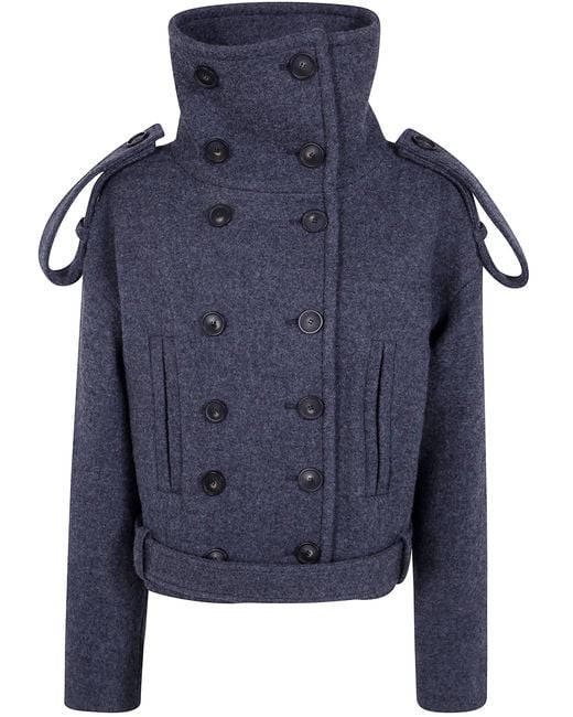 7 For All Mankind Blue Coat Double Breasted High Neck