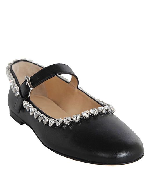 Mach & Mach Black Audrey Nappa Leather Round Toe Ballerina Shoes