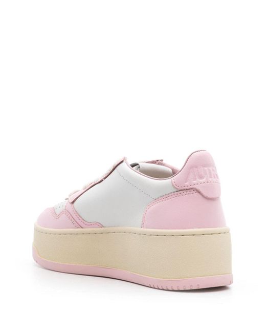 Autry Pink Platform Low Leather Sneakers