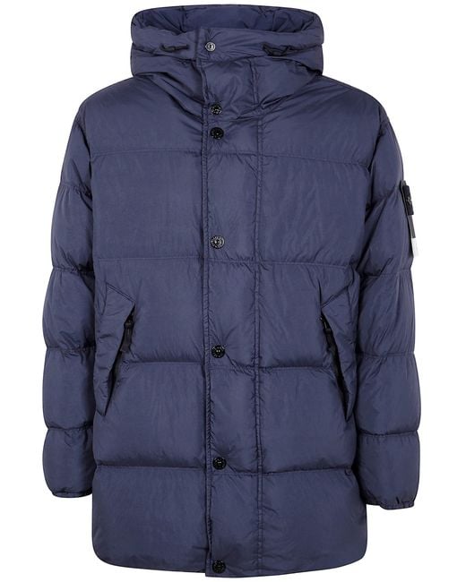Stone Island Blue Garment Dyed Crinkle Reps Ny Recycled Nylon Short Parka for men