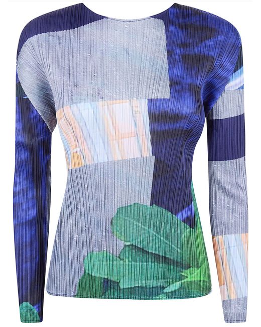 Pleats Please Issey Miyake Blue T-Shirt Manica Corta "City Collage"