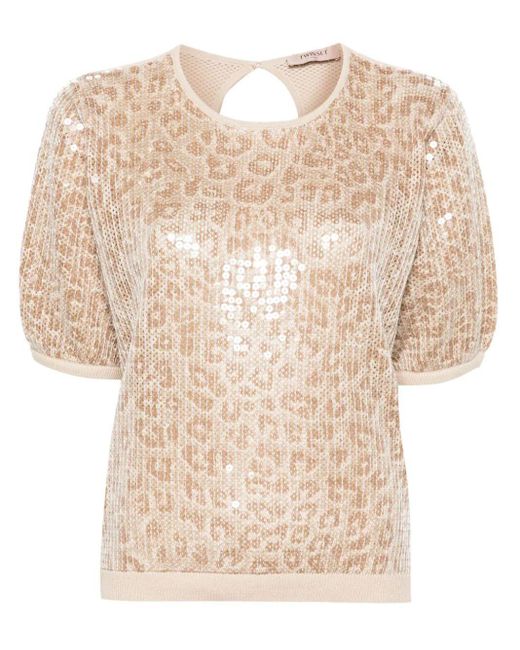 Twin Set Brown Short Sleeve Sequined Pullover