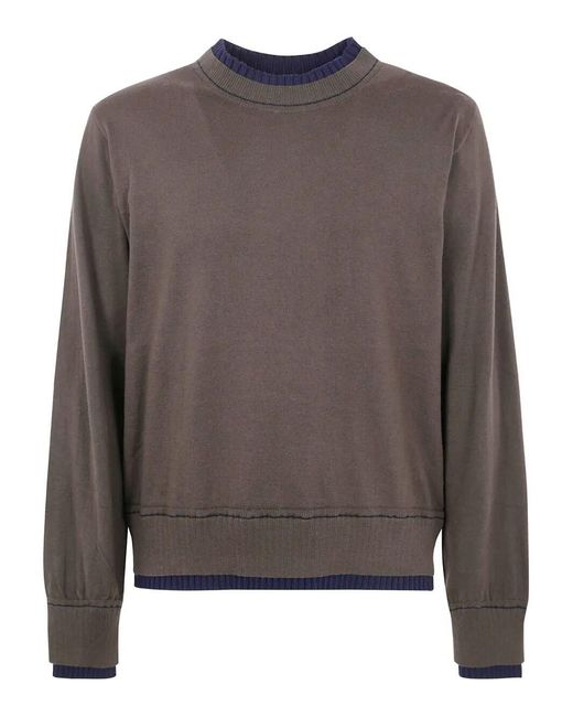 Sacai Brown Cotton Cashmere Knit Pullover for men