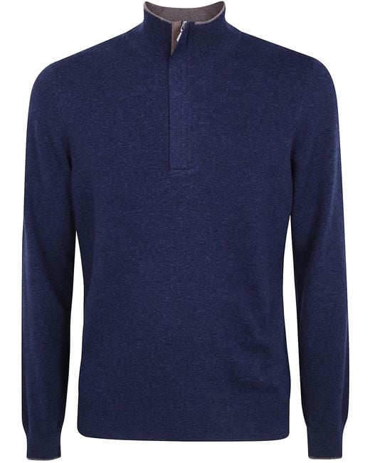 Gran Sasso Blue Sweater Long Sleeves Zip Turtle Neck for men