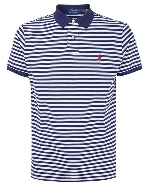 Polo Ralph Lauren Blue Short Sleeves Knit Stripes Polo Shirt for men