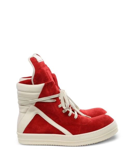 Rick Owens Red "Geobasket" Leather High Sneakers for men