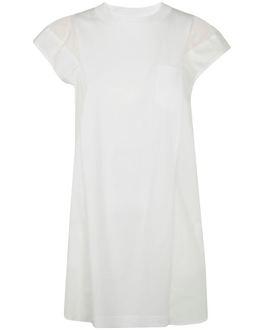 Sacai White Popeline X Cotton Jersey Dress