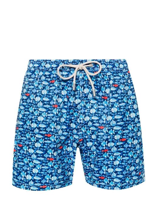 Mc2 Saint Barth Blue Fish-print Swim Shorts for men