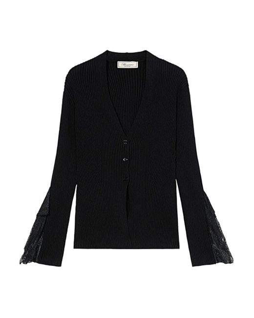 Blumarine Black Knitted Insert Lace Cardigan