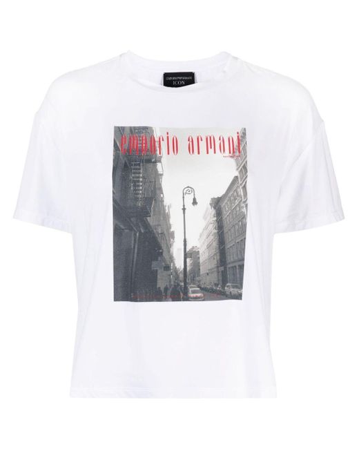 Emporio Armani White Graphic-print Drop-shoulder T-shirt