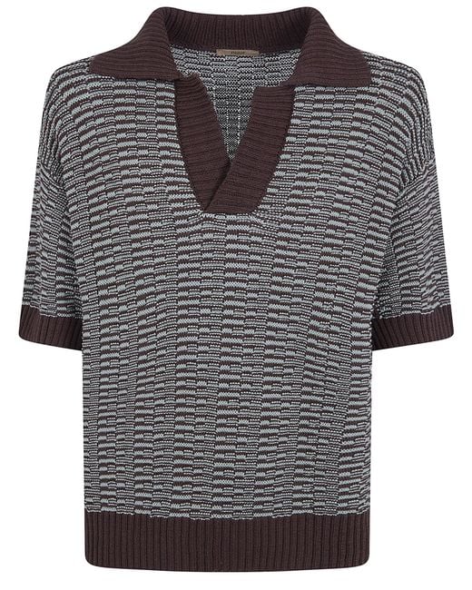 Nuur Gray Two Tone Striped Short Sleeved Polo Neck T-Shirt for men