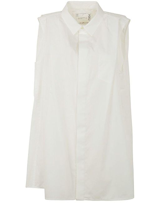 Sacai White Sleeveless Poplin Shirt Dress