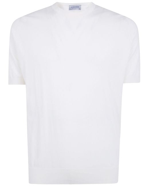 John Smedley White "Kempton" Crewneck Short Sleeves T-Shirt for men