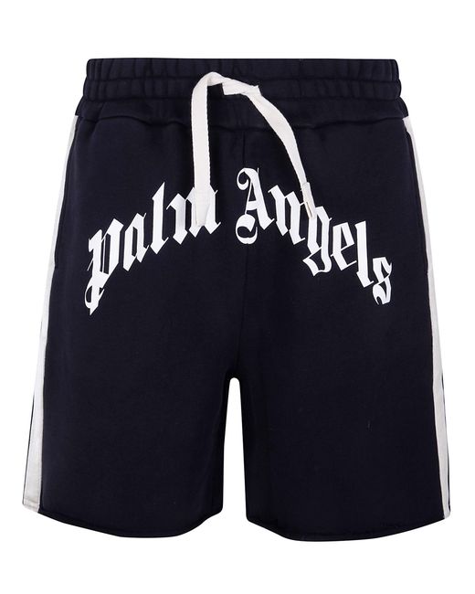 Palm Angels Black Curved Logo Track Sweatshorts for men