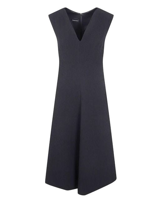 Emporio Armani Blue Sleeveless V-Neck Dress