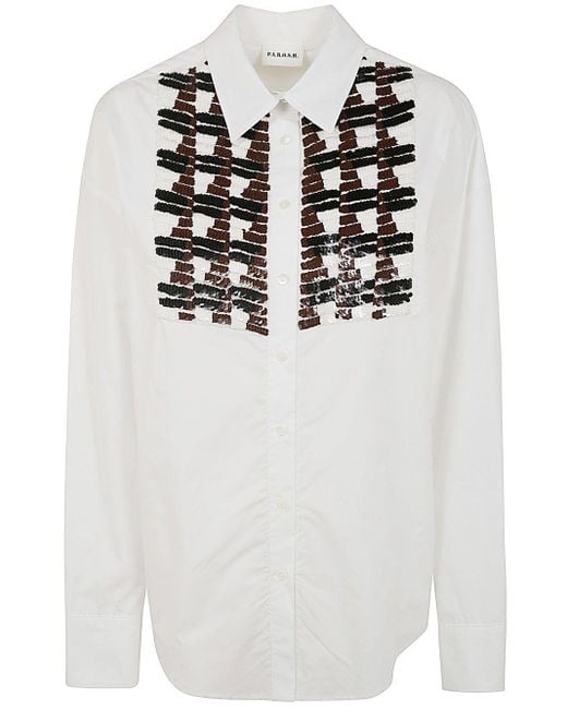 P.A.R.O.S.H. White Sequined Plastron Shirt