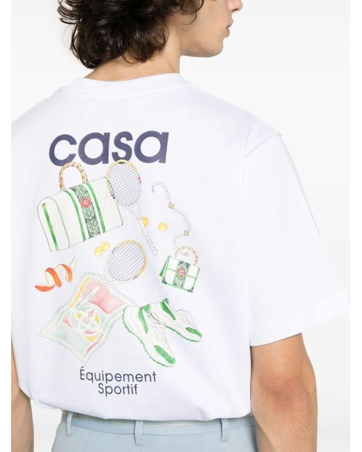 Casablancabrand White Equipement Graphic-print Organic-cotton T-shirt for men