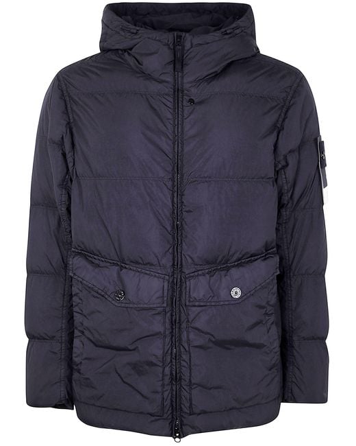 Stone Island Blue Garment Dyed Crinkle Reps Ny Recycled Nylon Short Parka for men