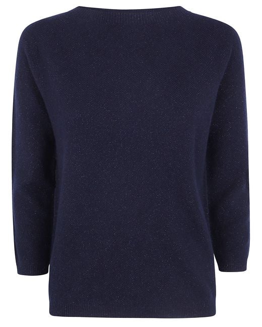 Fabiana Filippi Blue Sweater Lurex Platinum Boatneck